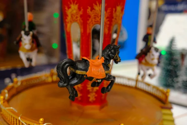 Detail Christmas Carousel Toy Horse Toy Close Christmas Decorations Postcard — Zdjęcie stockowe