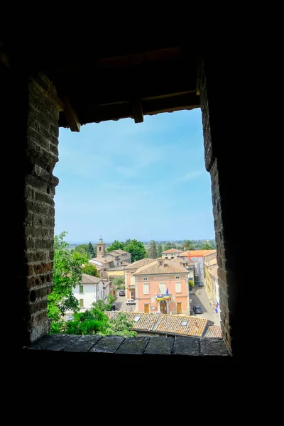 City view from the window of the palace Castle, Castello of Montechiarugolo, Parma, Italy