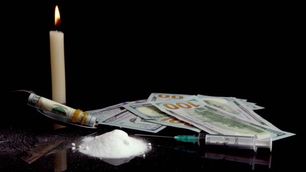 Drugsverslaving Concept Drugsverslaving Snorting Drugs Drug Overdose Concept Heroïne Cocaïne — Stockvideo