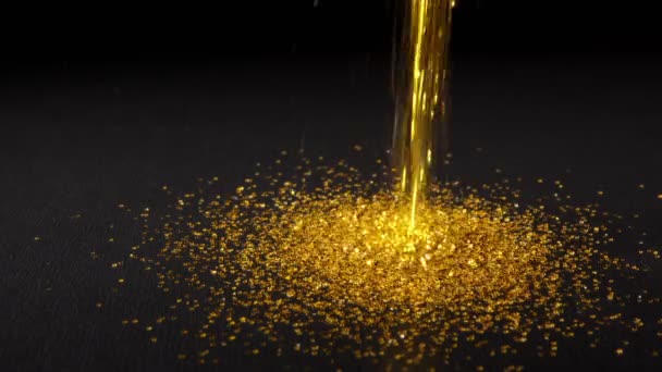 Gold Dust Shimmer Falls Black Background Forms Hill — Vídeo de stock