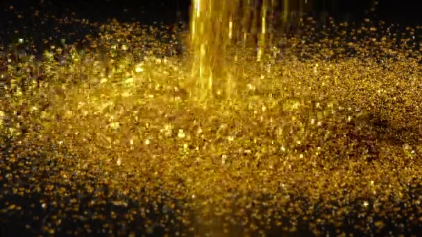 Gold Dust Shimmer Falls Black Background Forms Hill — Video