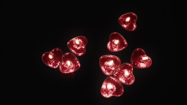 Candele Rosse Forma Cuore Che Bruciano Muovono Sull Acqua Sullo — Video Stock