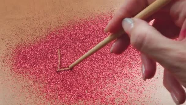 Woman Hand Writes Love Woman Hand Writes Love Bright Red — Stock Video
