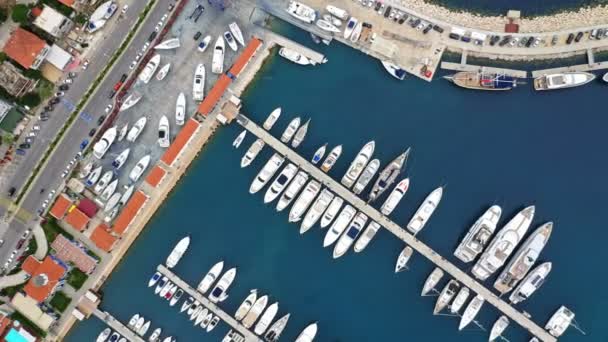 Cesme Marina Aerial Video Shows Yachts Cesme Marina Four Dock — Vídeo de stock