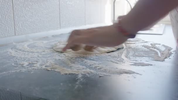 Cook Rolls Out Dough Pizza Rolling Pin Cook Rolls Out — Video Stock