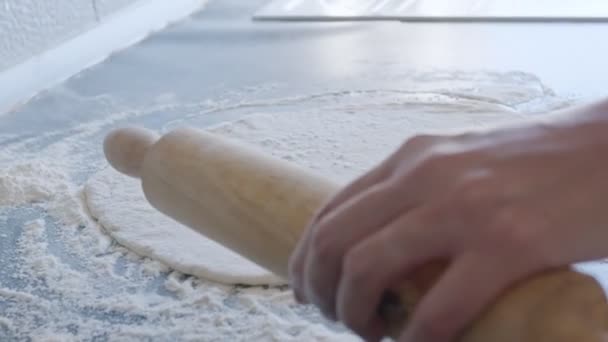 Cook Rolls Out Dough Pizza Rolling Pin Cook Rolls Out — Wideo stockowe