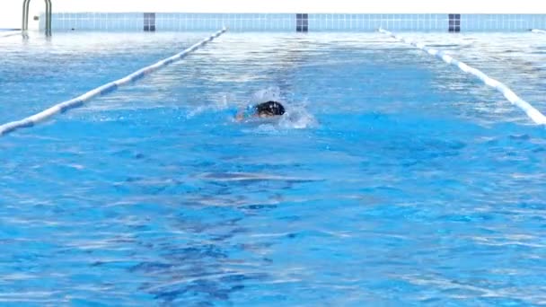 Man Swimming Deep Blue Pool Clear Transparent Cool Water Backdrop — Stock videók