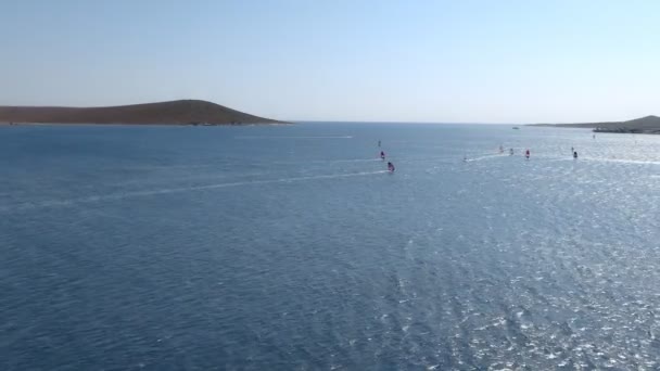 Wind Surfers Action Aerial View Speeding Windsurfers Silhouettes Windsurfers Magnificent — Stok video