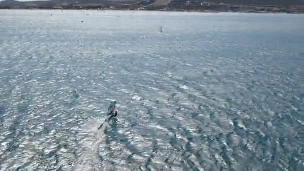 Wind Surfers Action Aerial View Speeding Windsurfers Silhouettes Windsurfers Magnificent — 图库视频影像