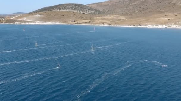 Wind Surfers Action Aerial View Speeding Windsurfers Windsurfers Magnificent Views — Stockvideo