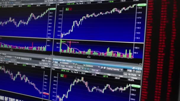 Parede Vídeo Stock Market Com Dados Financeiros Fechar — Vídeo de Stock