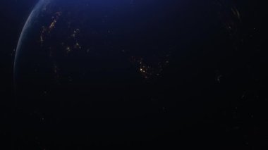 Dünyadan Uzaya. Gerçekçi bir Dünya Küresi 'nin güzel bir animasyonu. Geceden gündüze.