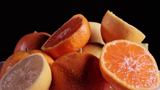 Früchte Rotieren Dieses Stock Video Zeigt Orangen Mandarinen Grapefruit Die — Stockvideo
