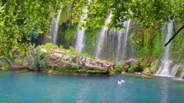 Kurunlu Şelalesi, Antalya, Türkiye. Ormanda saf tatlı su şelalesi. Ses dahil.