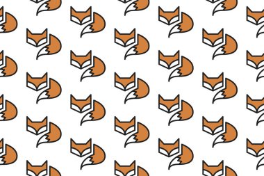 Fox Kusursuz Desen Tasarımı. Vektör Deseni Şablonu. Geometrik ve oyuncu tasarım tarzında kafası ve kuyruğu olan bir tilkinin geometrik deseni tekrarlanıyor. EPS10