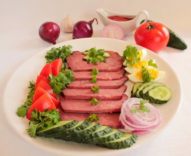 kızarmış et ve sebze