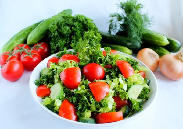 Salat med agurker og tomater - Stock-foto