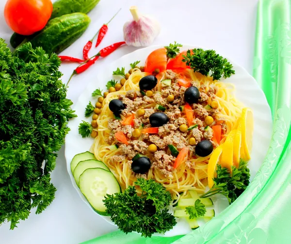 Vermicelli with fry minced meat — Stock Photo, Image