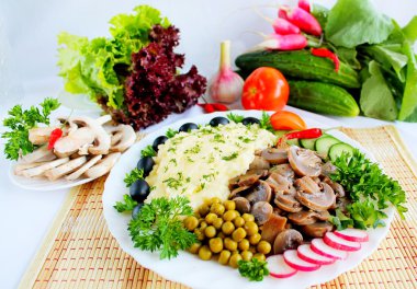 Kızarmış yağlı mantar patates püresi ile