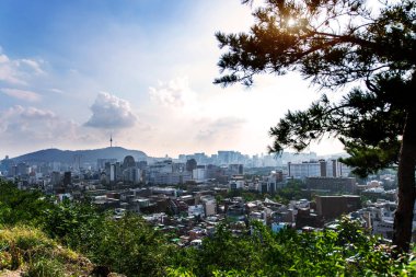 SEOUL, Güney Kore - 14, 2019: Namsan Dağı 'ndaki Seul Kulesi, Güney Kore' nin sembolik başkenti
