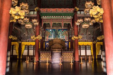 SEOUL, Güney Kore - 14 Ocak 2019 Changdeokgung Sarayı, Kral Tahtı, Seul, Güney Kore