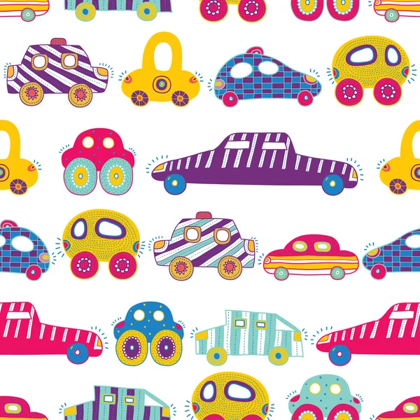 Children's pattern-with their toy cars. — Stock Vector