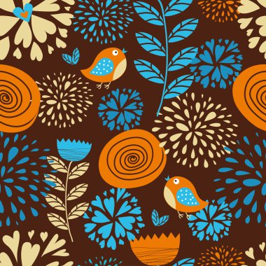 Kuşlarla desenli çiçek deseni.