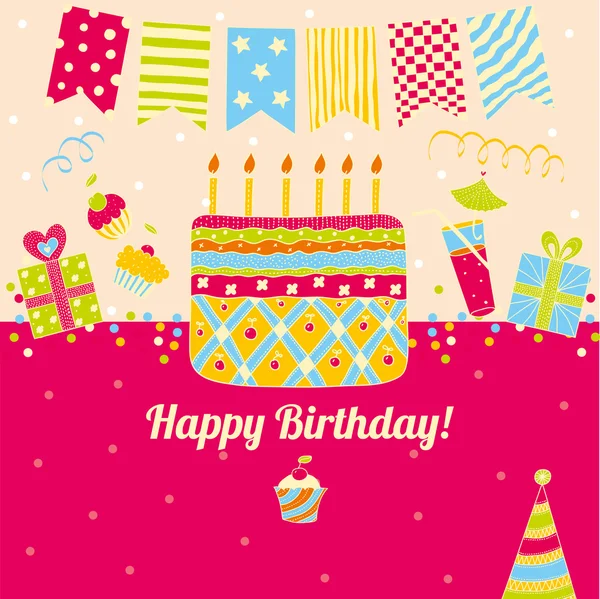 Beautiful happy birthday greeting card. — Stock Vector