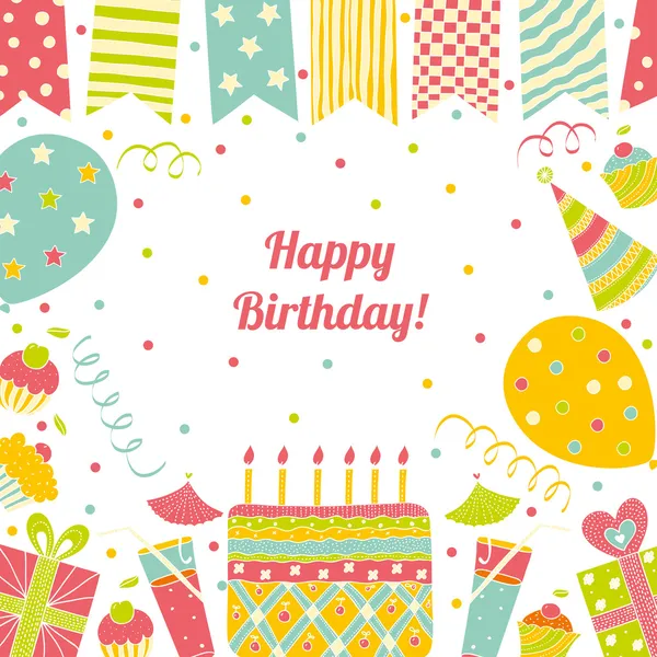 Tarjeta de cumpleaños feliz con lugar para el texto . — Vector de stock