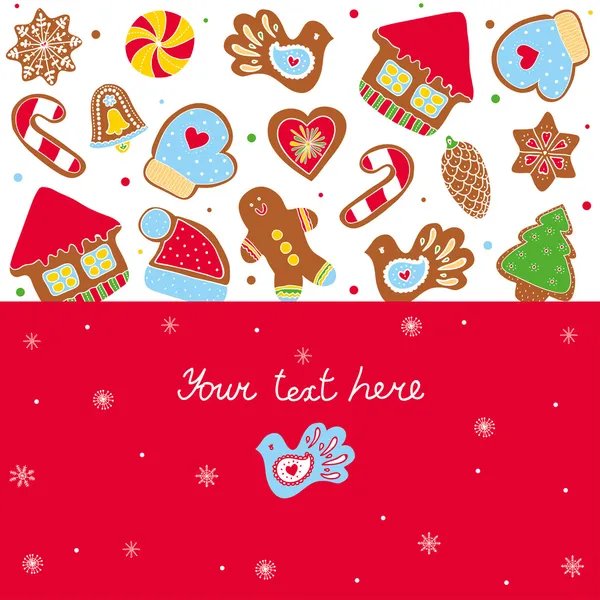 Weihnachtskarte mit Plätzchen. — Stockvektor