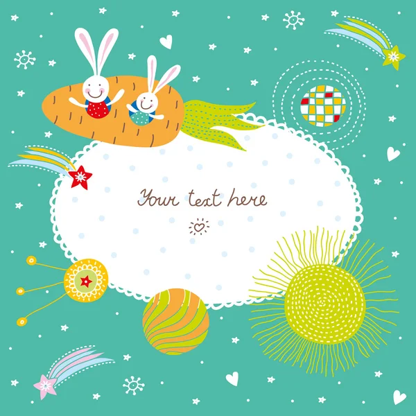 Cheerful rabbits in space. — Stock Vector