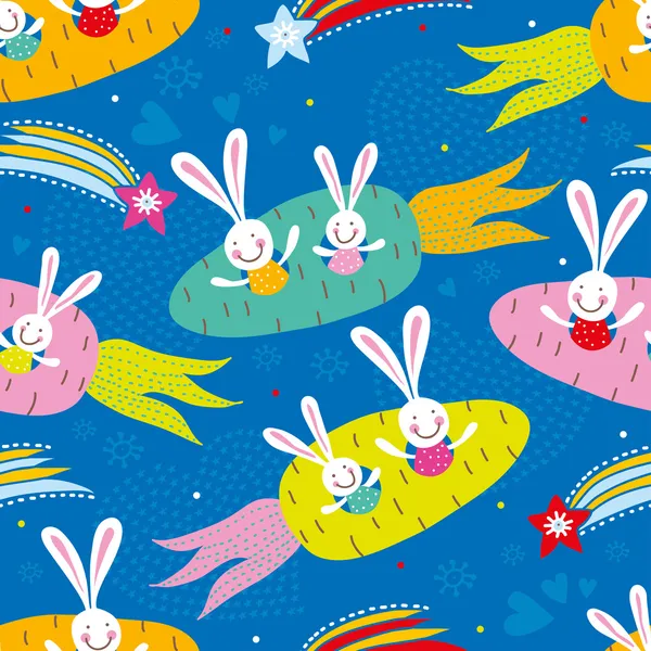 Веселые кролики в космосе . — стоковый вектор