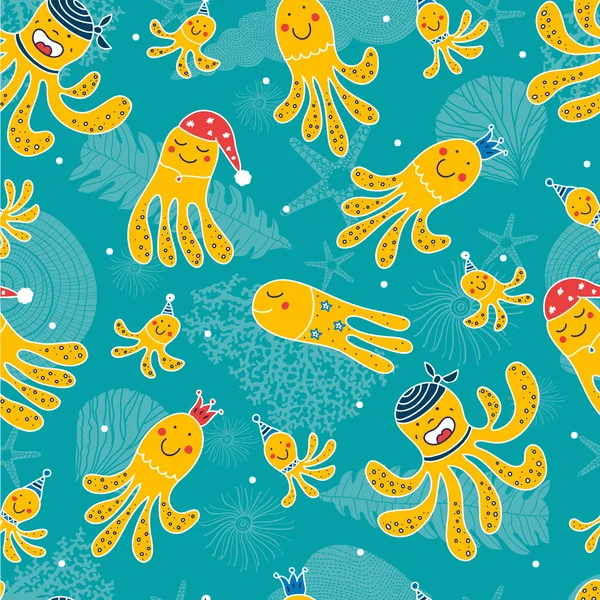 Schattig zee patroon met octopus. — Stockvector