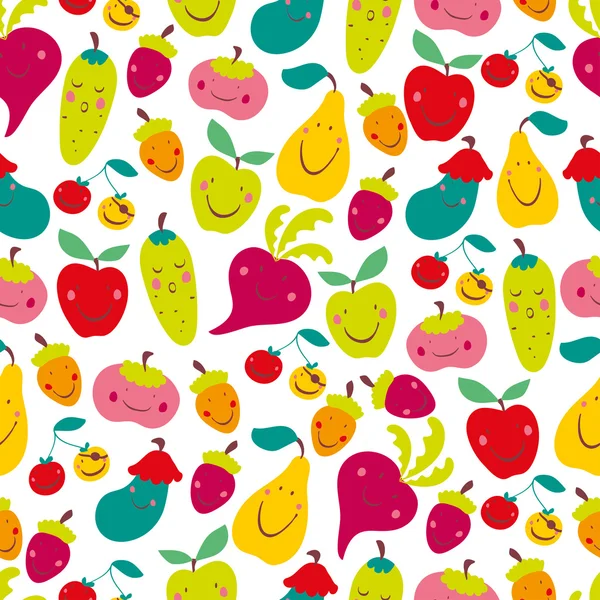 Modèle sans couture pour enfants avec légumes et fruits . — Image vectorielle