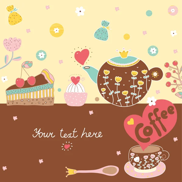 Sweetheart postcard with sweets and coffe. — Stock Vector