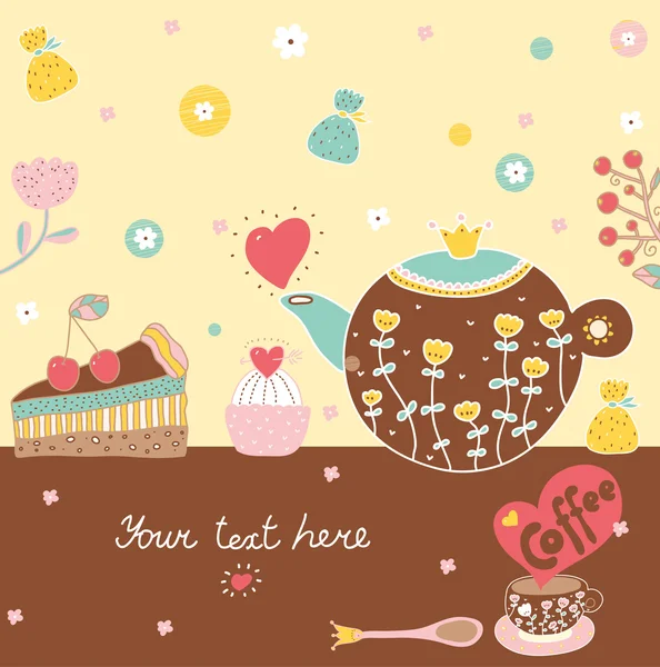 Postal cariño con dulces y café — Vector de stock