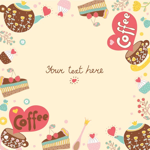 Sweetheart postcard with sweets and coffe. — Stock Vector