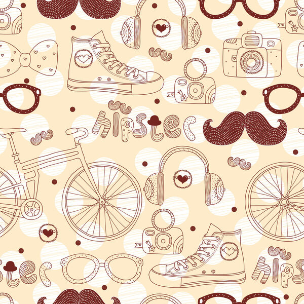 Seamless pattern with bicycles and accessories.