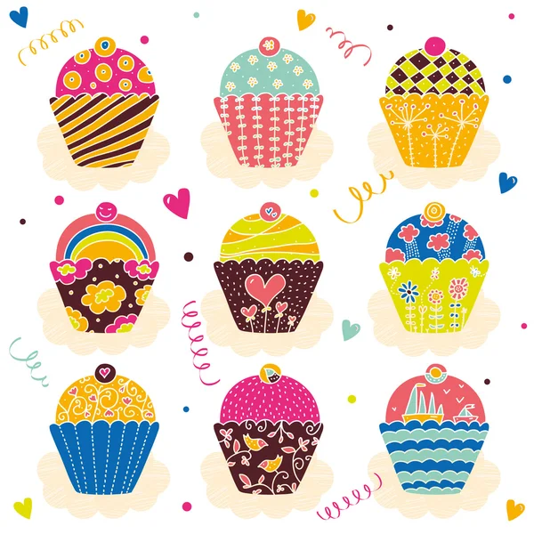 Vintage cupcake setje. — Stockvector