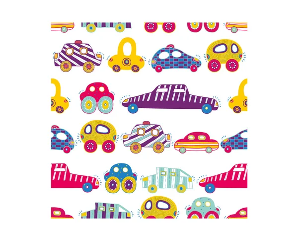 Children's vector seamless pattern-with their toy cars. — Stock Illustration Children's vector seamless pattern-with their toy cars. Stock Illustration