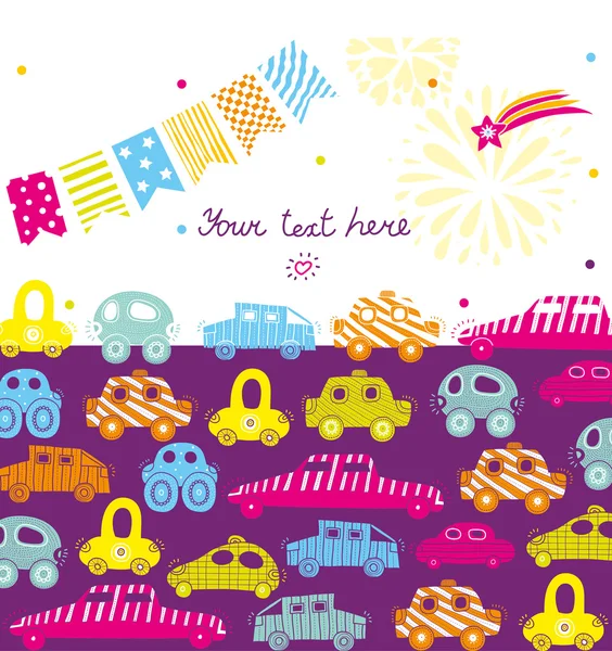 Children vector postcard with cars — Stock Illustration Children vector postcard with cars Stock Illustration