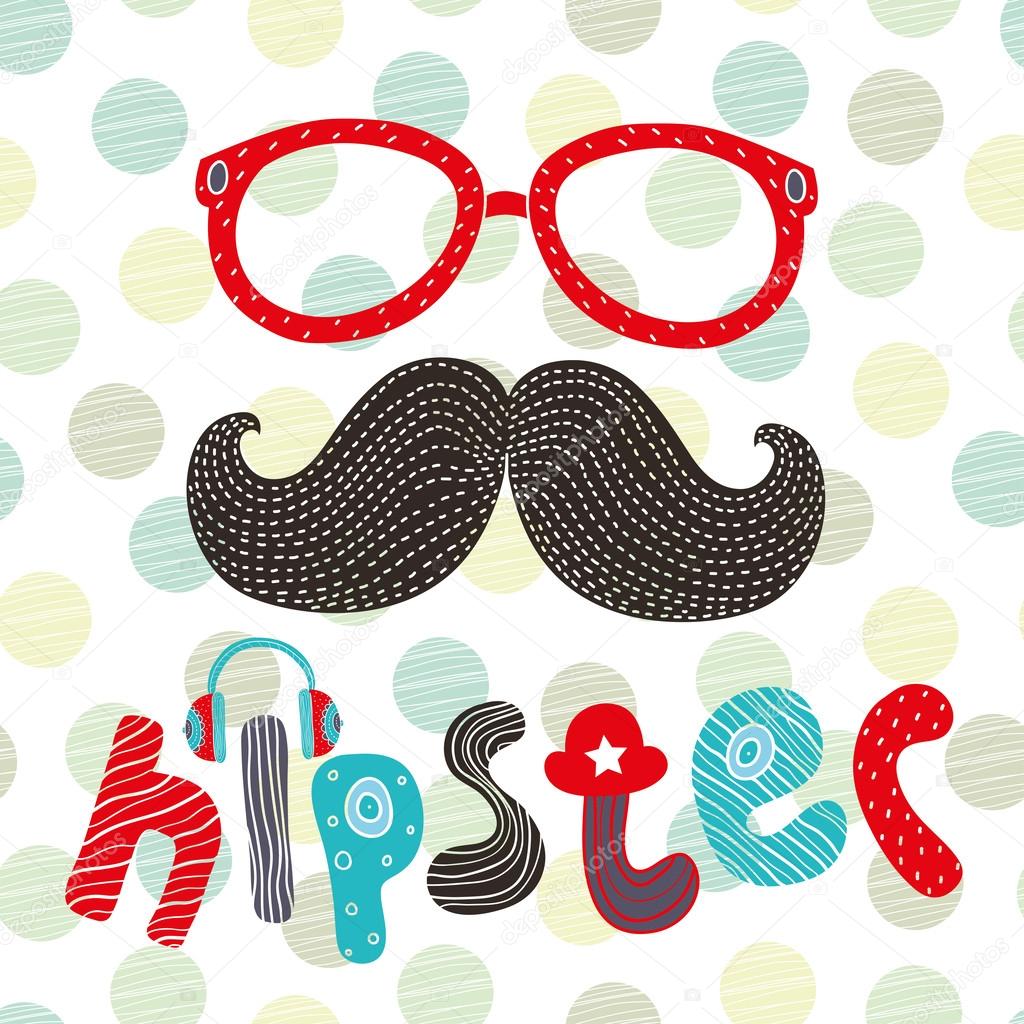 Hipster background. Mustaches and glasses.