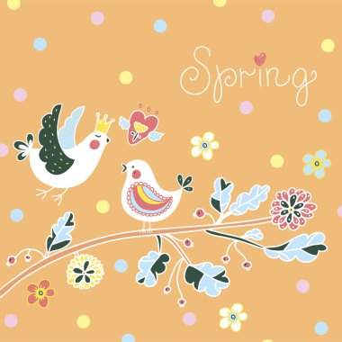Tatlım kartpostal kuşlar ve çiçekler.
