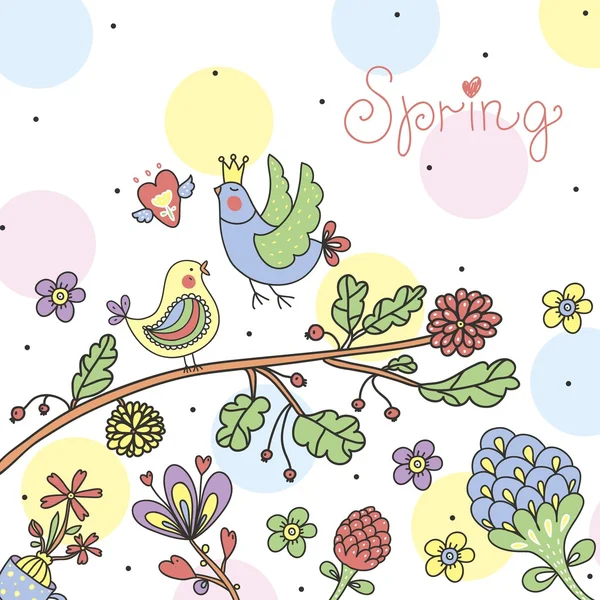 Sweetheart ansichtkaart met vogels en bloemen. — Stockvector