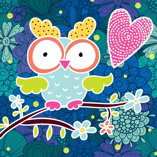 Cute postcard with owl. — Stock Vector