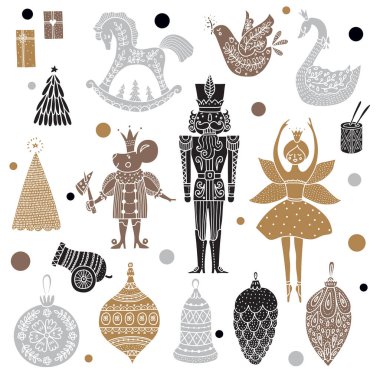 Noel Fındıkkıran 'ı ayarladı. Sihirli vektör çizimi. Ayarla.