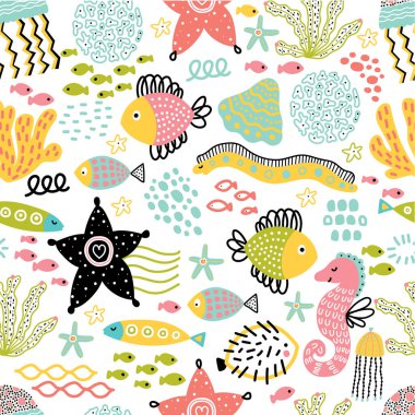 Deniz vektörsüz desen. Tekstil endüstrisi, kağıt, arkaplan, hatıra defteri gibi alanlarda kullanılabilir..