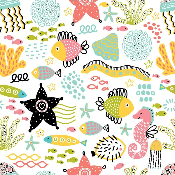 Sea Vector Seamless Pattern Can Used Textile Industry Paper Background — Stock Vector