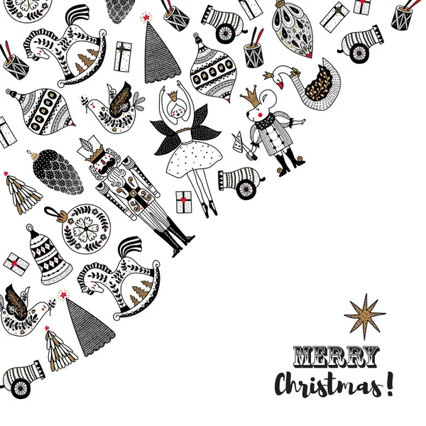 Χριστουγεννιάτικη Ευχετήρια Κάρτα Καρυοθραύστης Μαγική Διανυσματική Απεικόνιση — Διανυσματικό Αρχείο