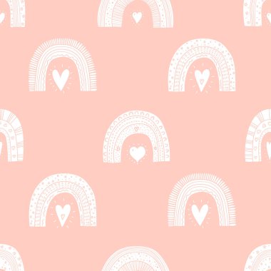 Sihirli gökkuşakları olan kusursuz desenli çocuklar. Tekstil endüstrisinde, kağıt, arkaplanda, koleksiyon defterinde kullanılabilir.